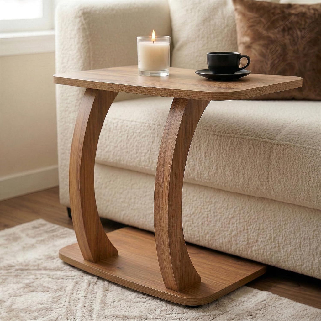Curved Wood C Shaped Sofa Side Table