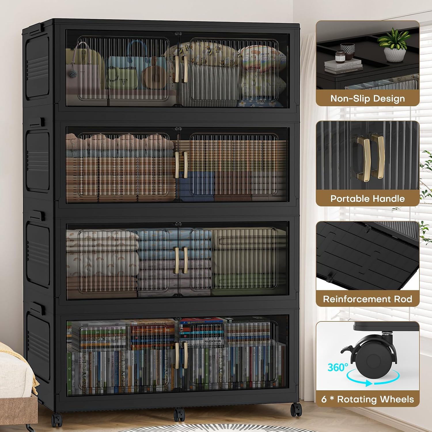 Black 840QT Foldable Storage Bins 3-Pack
