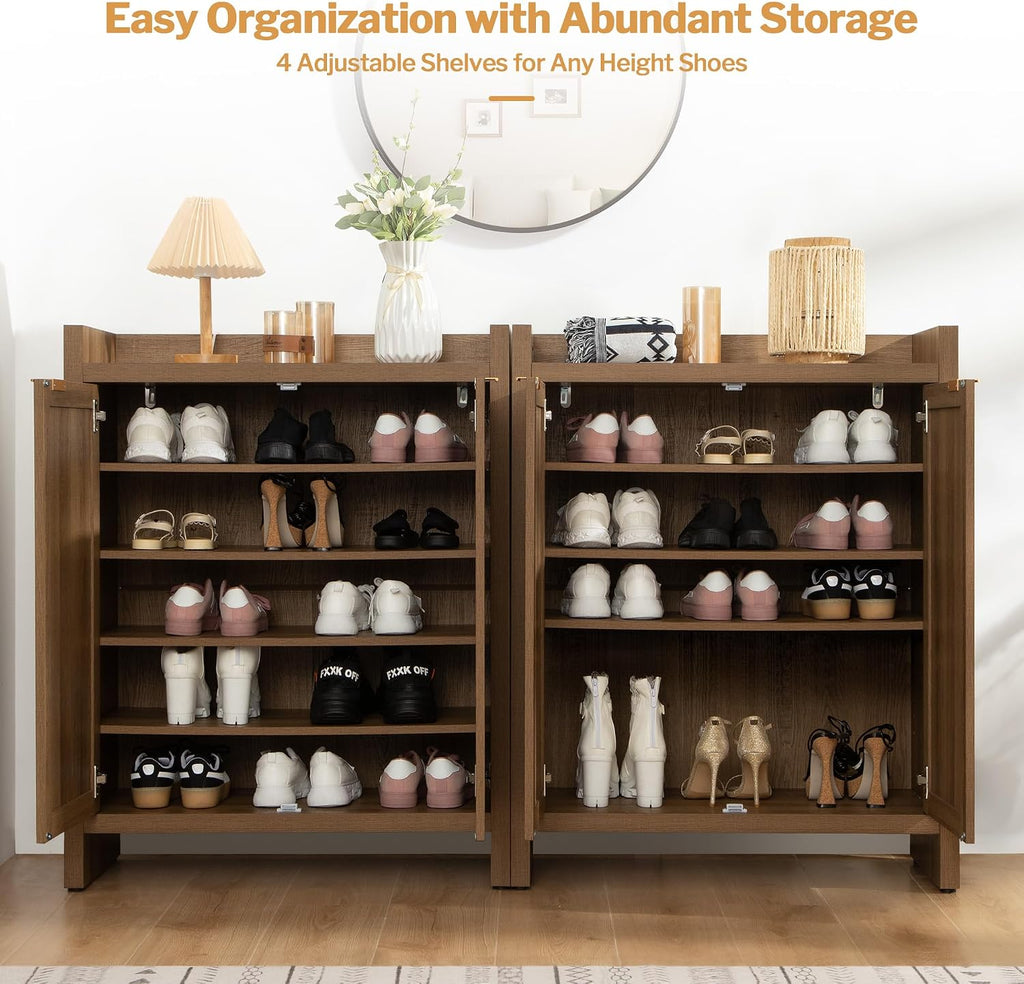 41in Rattan Farmhouse 6-Tier Shoe Cabinet