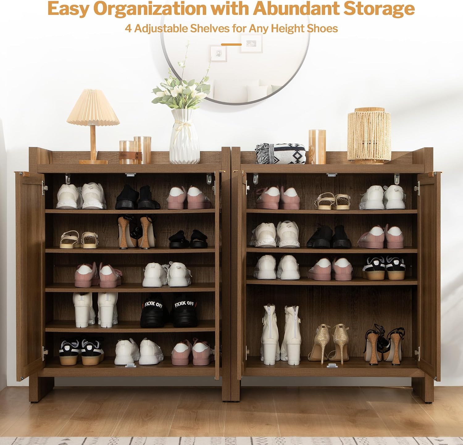 41in Rattan Farmhouse 6-Tier Shoe Cabinet