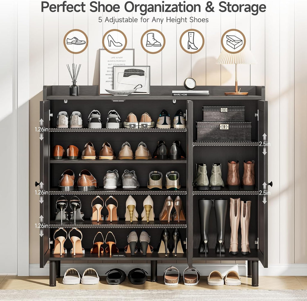 Black 3-Door Tall Farmhouse Shoe Storage Cabinet
