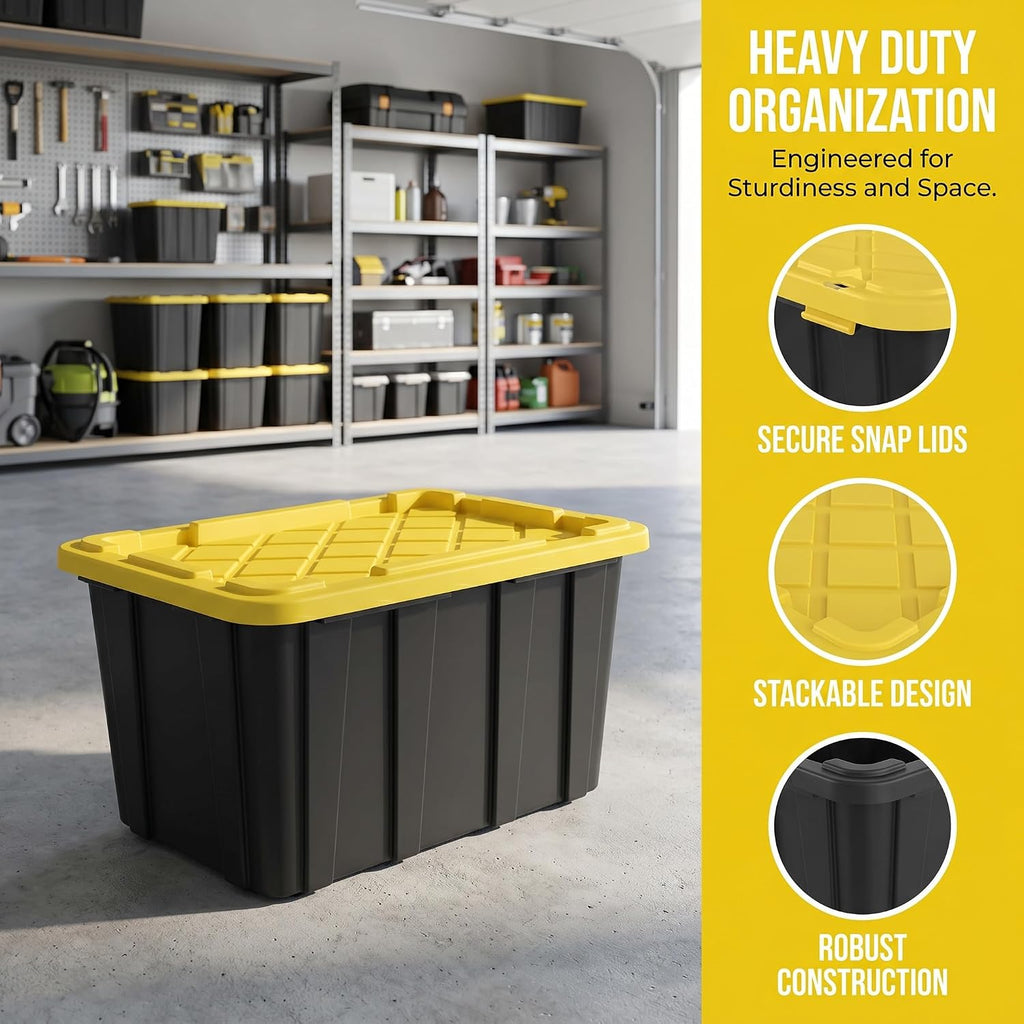 27Gal Black Storage Bins 6-Pack Yellow Lids