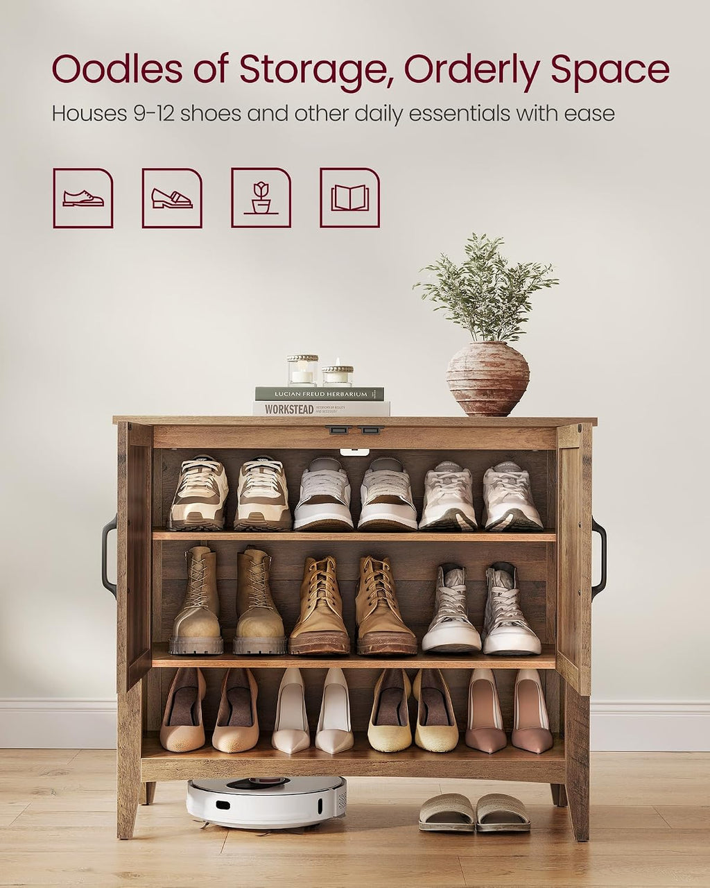 Honey Brown 3-Tier Farmhouse Shoe Cabinet