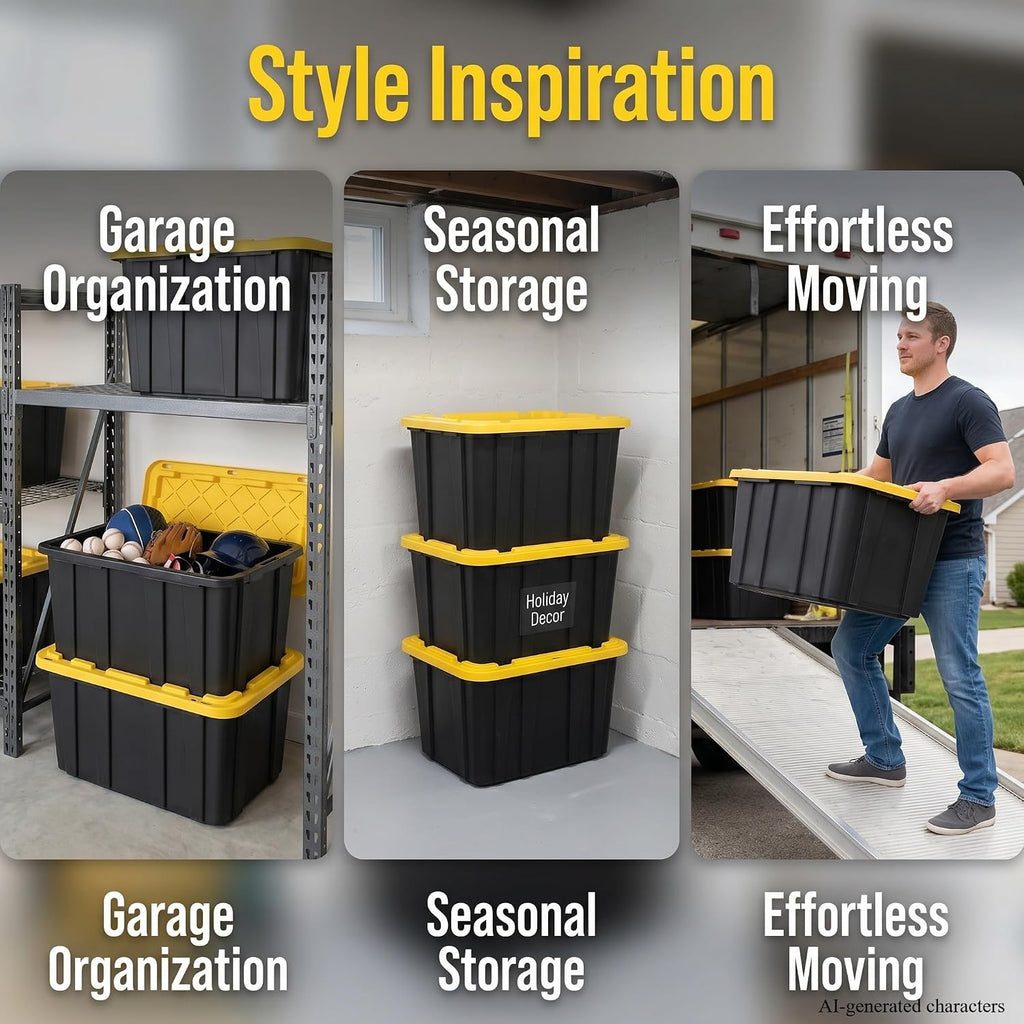 27Gal Black Storage Bins 6-Pack Yellow Lids
