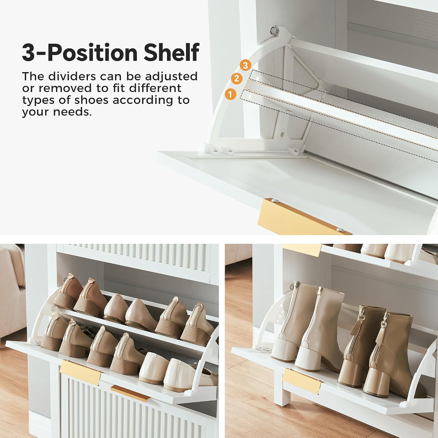 White Narrow 2 Flip Drawers Shoe Cabinet