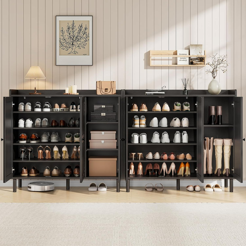 Black 3-Door Tall Farmhouse Shoe Storage Cabinet