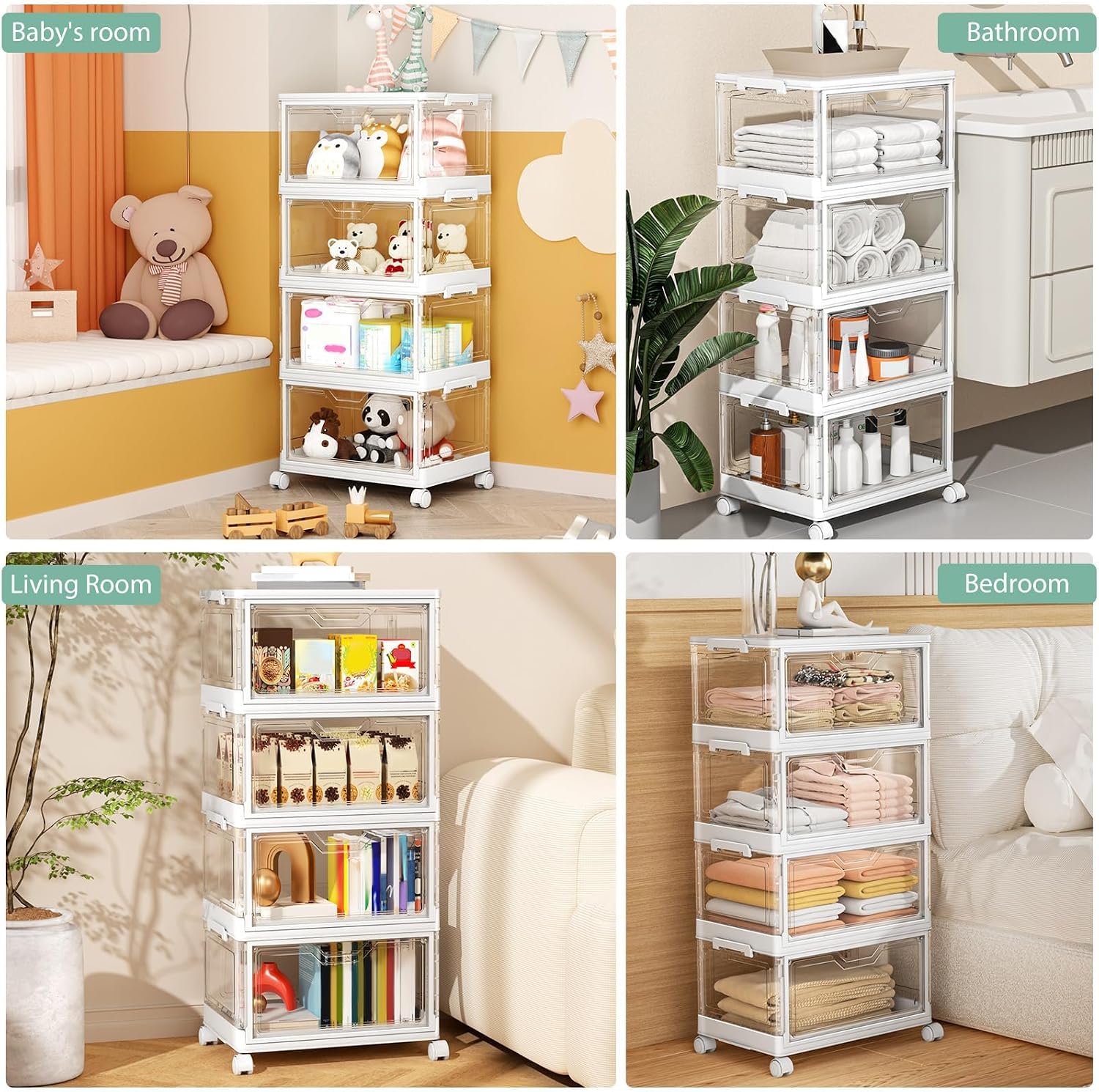 23QT Clear Foldable Storage Bins 4-Tier