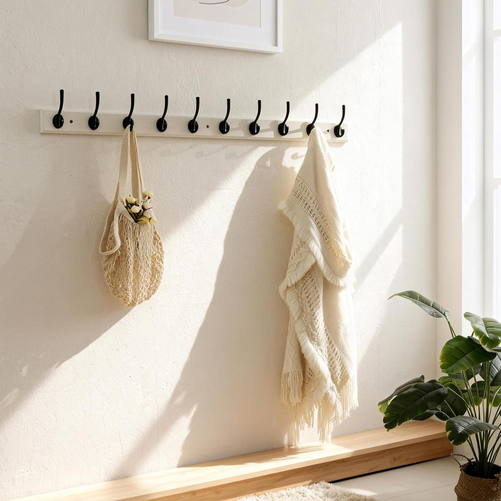 10 Hooks Wood Wall Coat Rack