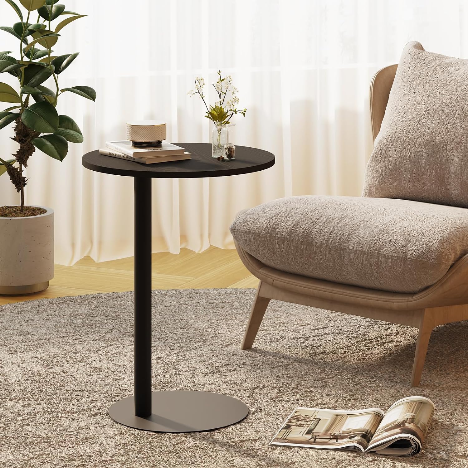 Black Round C Shaped Side Table