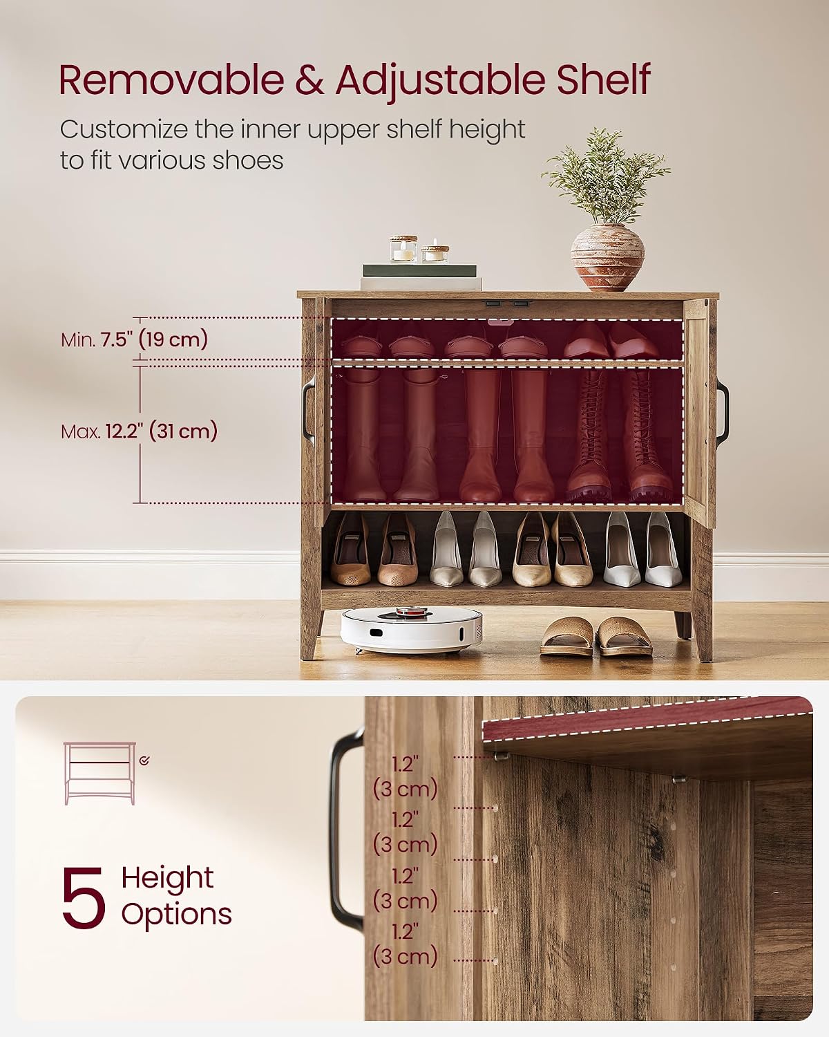 Honey Brown 3-Tier Farmhouse Shoe Cabinet