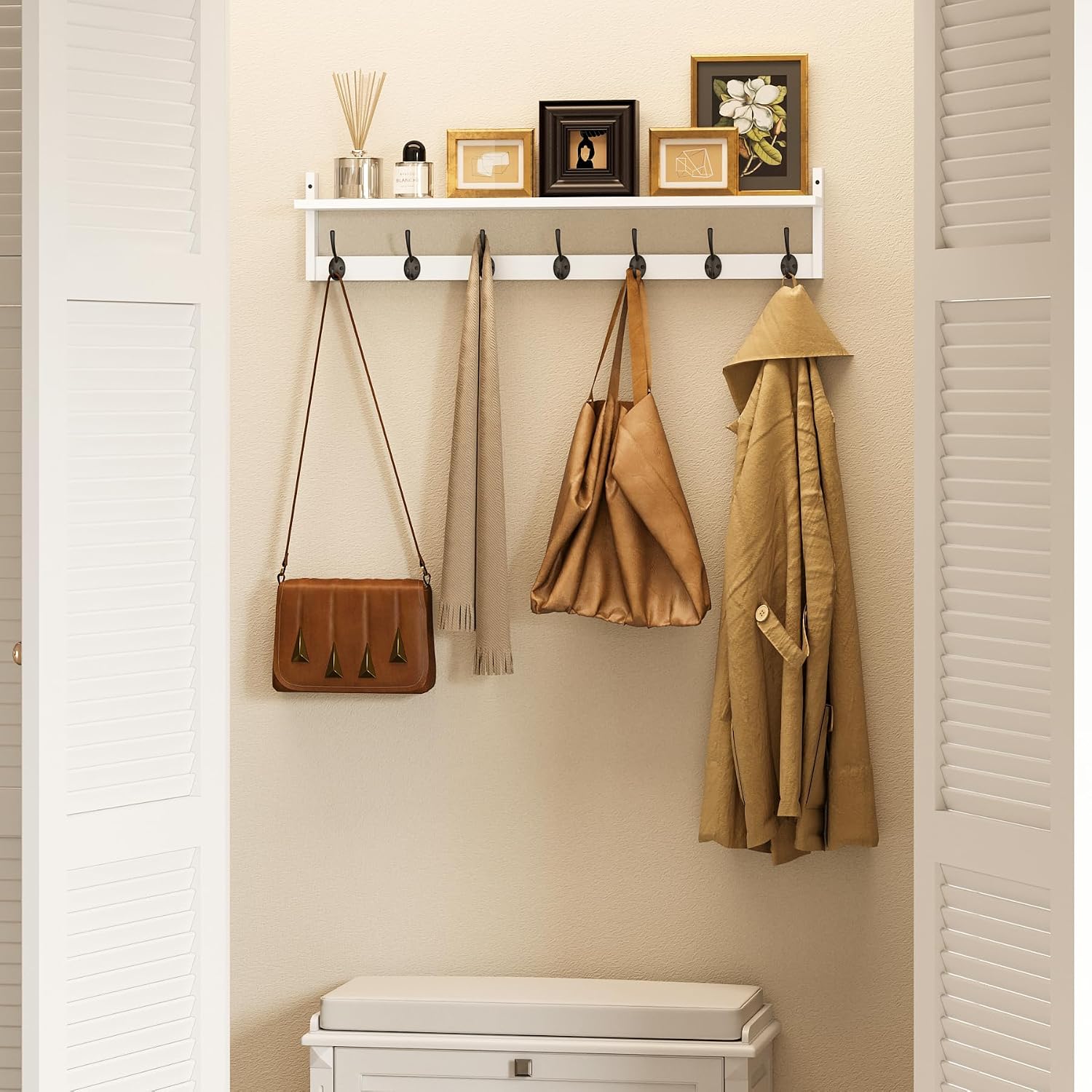 35in White Wall Coat Rack Shelf