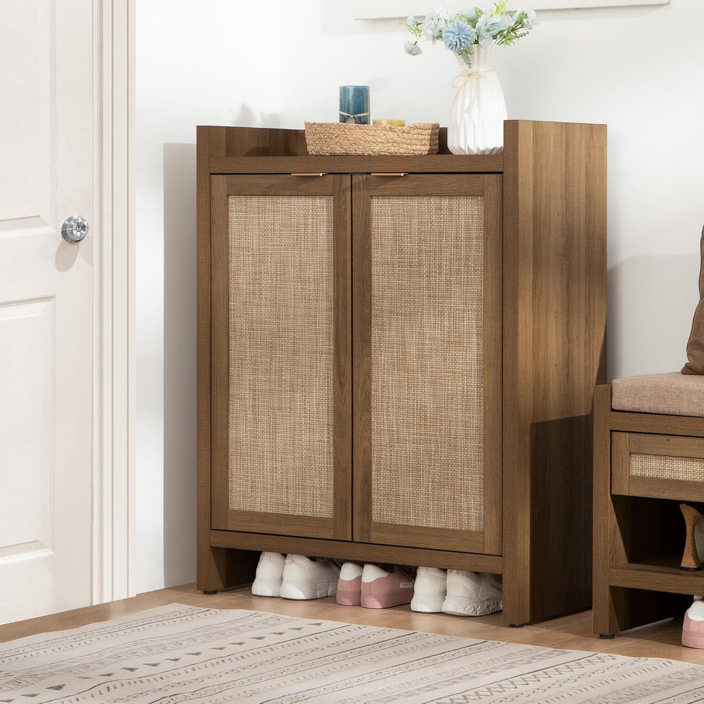 41in Rattan Farmhouse 6-Tier Shoe Cabinet