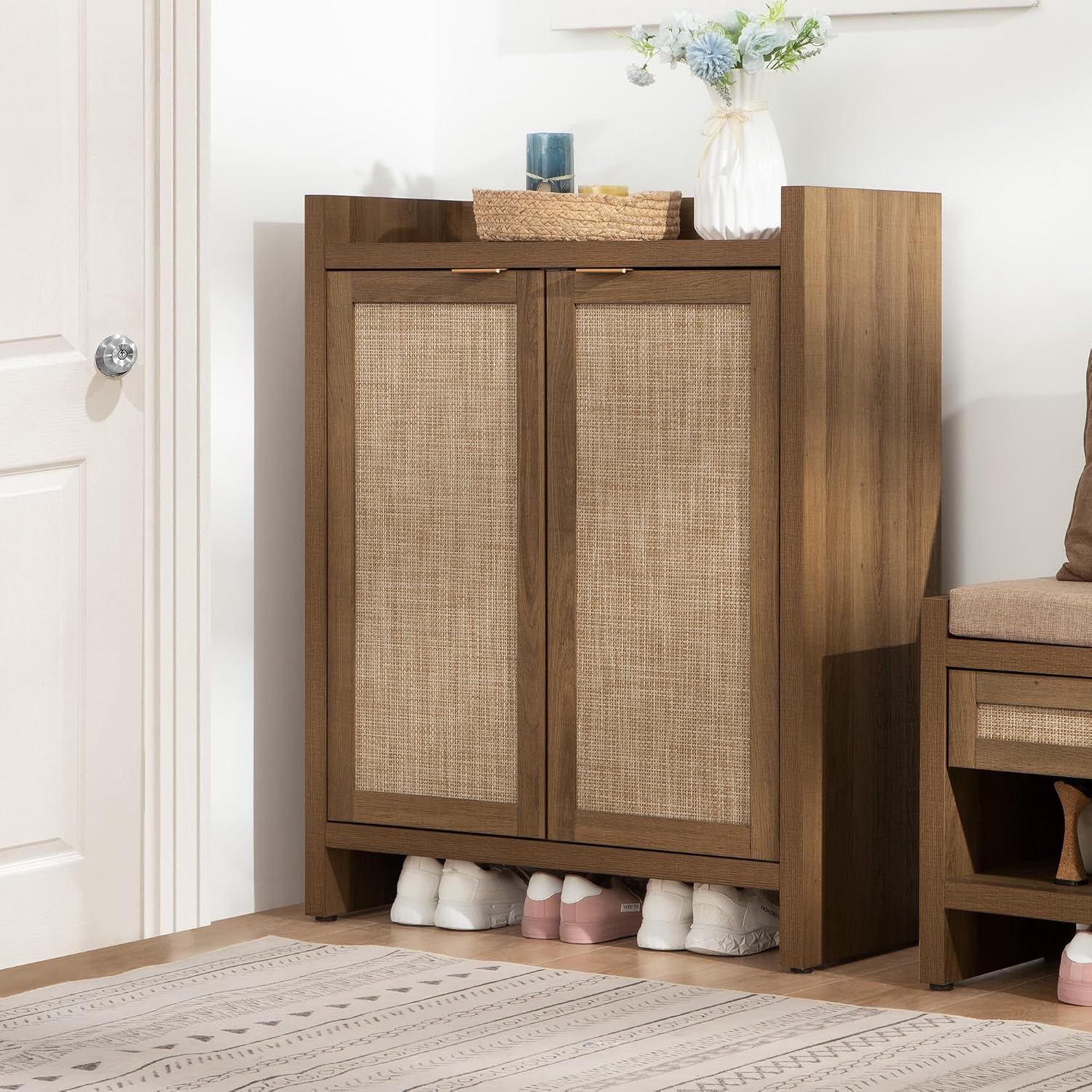 41in Rattan Farmhouse 6-Tier Shoe Cabinet