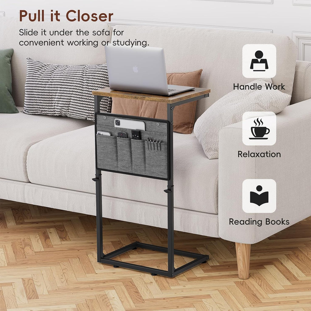 Rustic Brown Black Metal Adjustable C Side Table