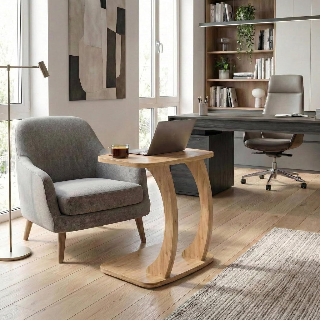 Curved Wood C Shaped Sofa Side Table
