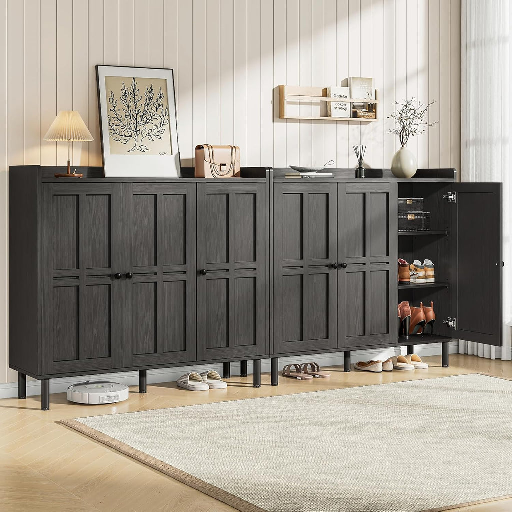 Black 3-Door Tall Farmhouse Shoe Storage Cabinet