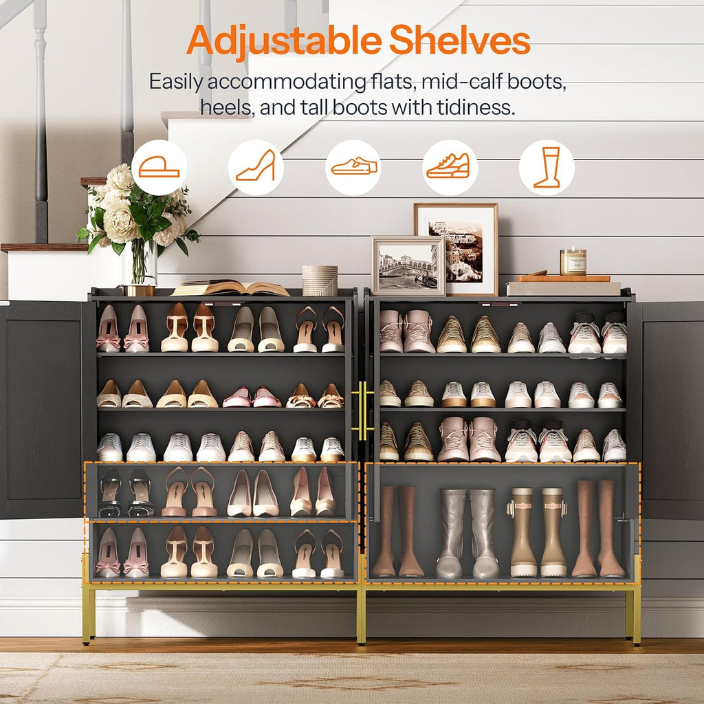 Gold Black 5-Tier Shoe Storage Cabinet
