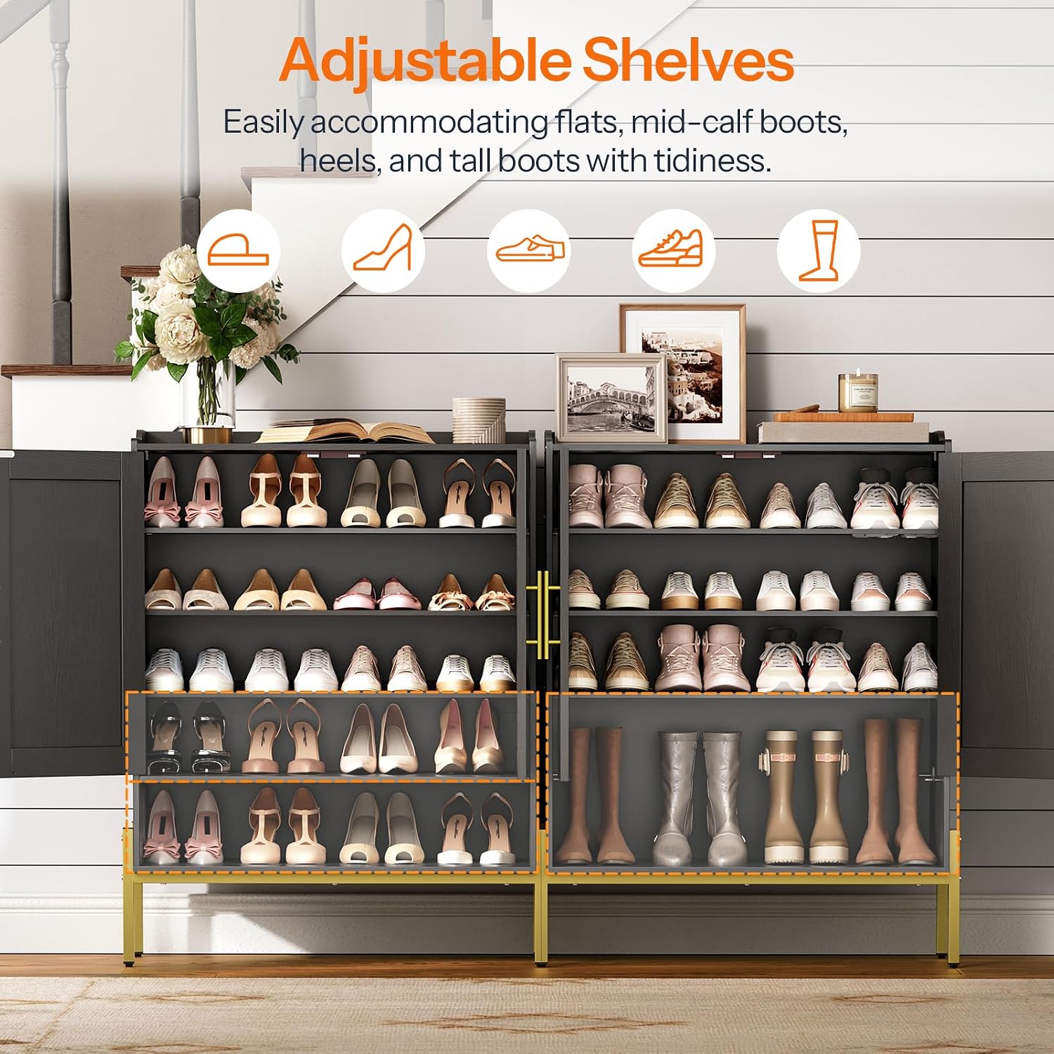 Gold Black 5-Tier Shoe Storage Cabinet