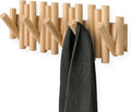 Natural Wood Wall Mount Flip 5 Hooks Coat Rack
