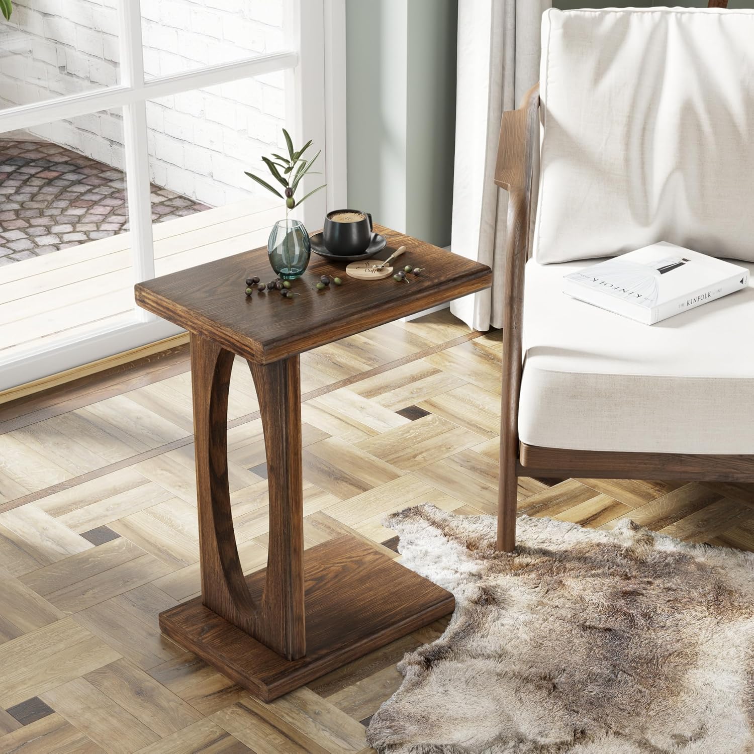 Warm Brown Rustic Wood C Side Table