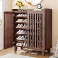 Walnut Slatted Door 6-Tier Shoe Cabinet