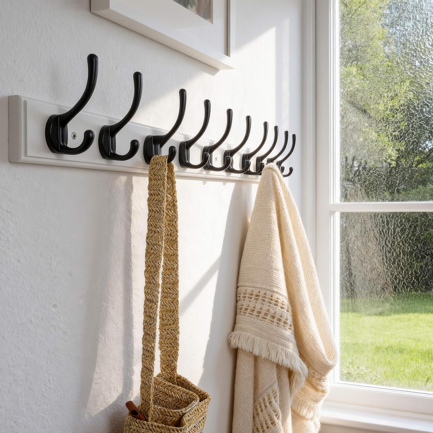10 Hooks Wood Wall Coat Rack