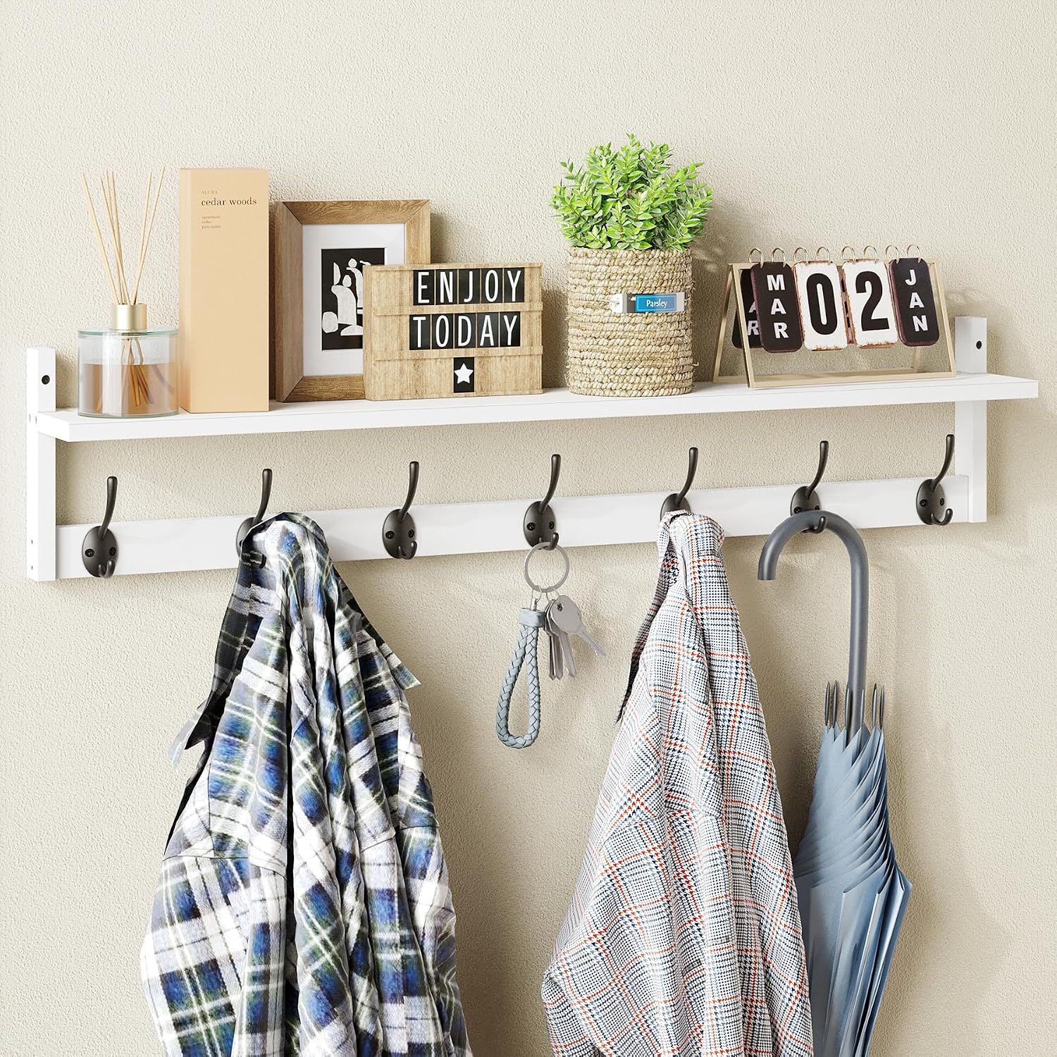 35in White Wall Coat Rack Shelf
