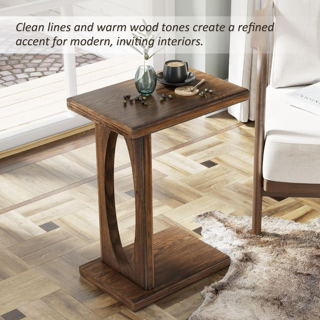 Warm Brown Rustic Wood C Side Table