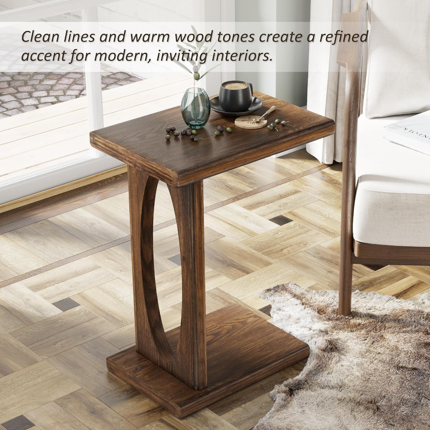 Warm Brown Rustic Wood C Side Table