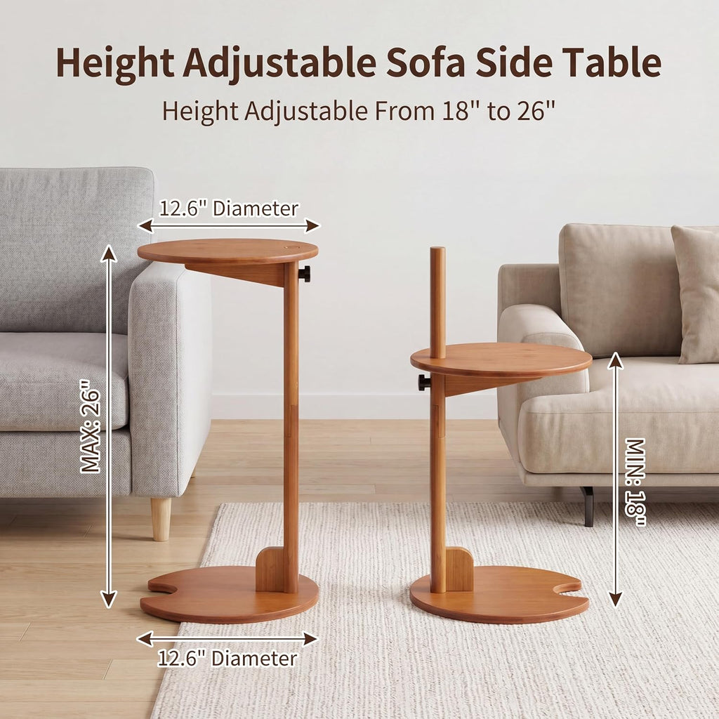 Walnut Bamboo Adjustable C Side Table Round