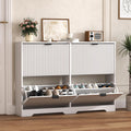 White Fluted 4 Flip Drawers Narrow Shoe Cabinet