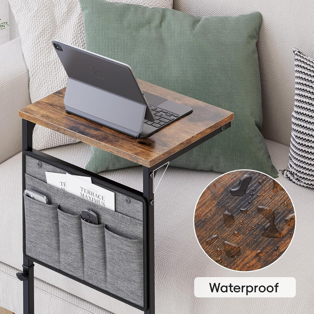 Rustic Brown Black Metal Adjustable C Side Table