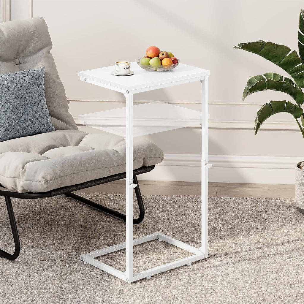 Tall White Adjustable C Side Table