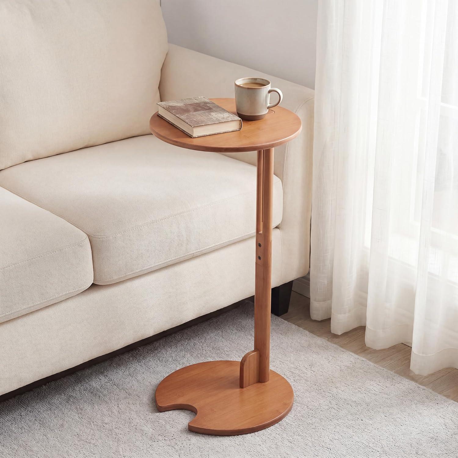 Walnut Bamboo Adjustable C Side Table Round